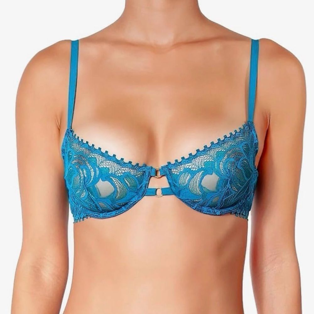 Huit Women's Floral Lace Balconette Turquoise 34B